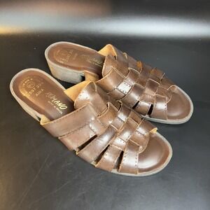 Romano Shoes Womens Size 6.5 Brown Leather Woven Mule Sandals‎ Brazil Kira Heels